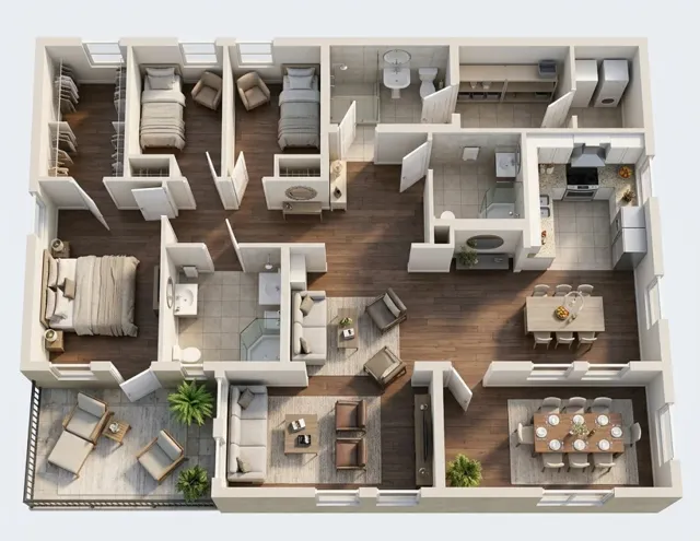 AI Floorplan to 3D: floorplan 3d contemporary