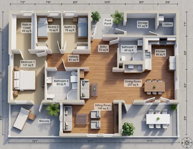 AI Floorplan to 3D: floorplan 3d warm
