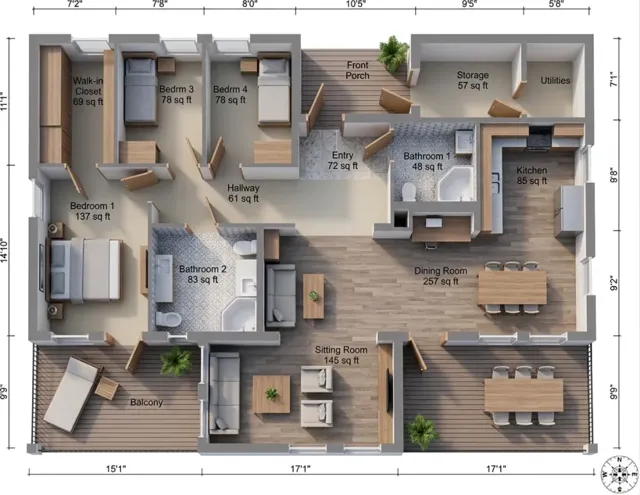 AI Floorplan to 3D: floorplan 3d scandinavian